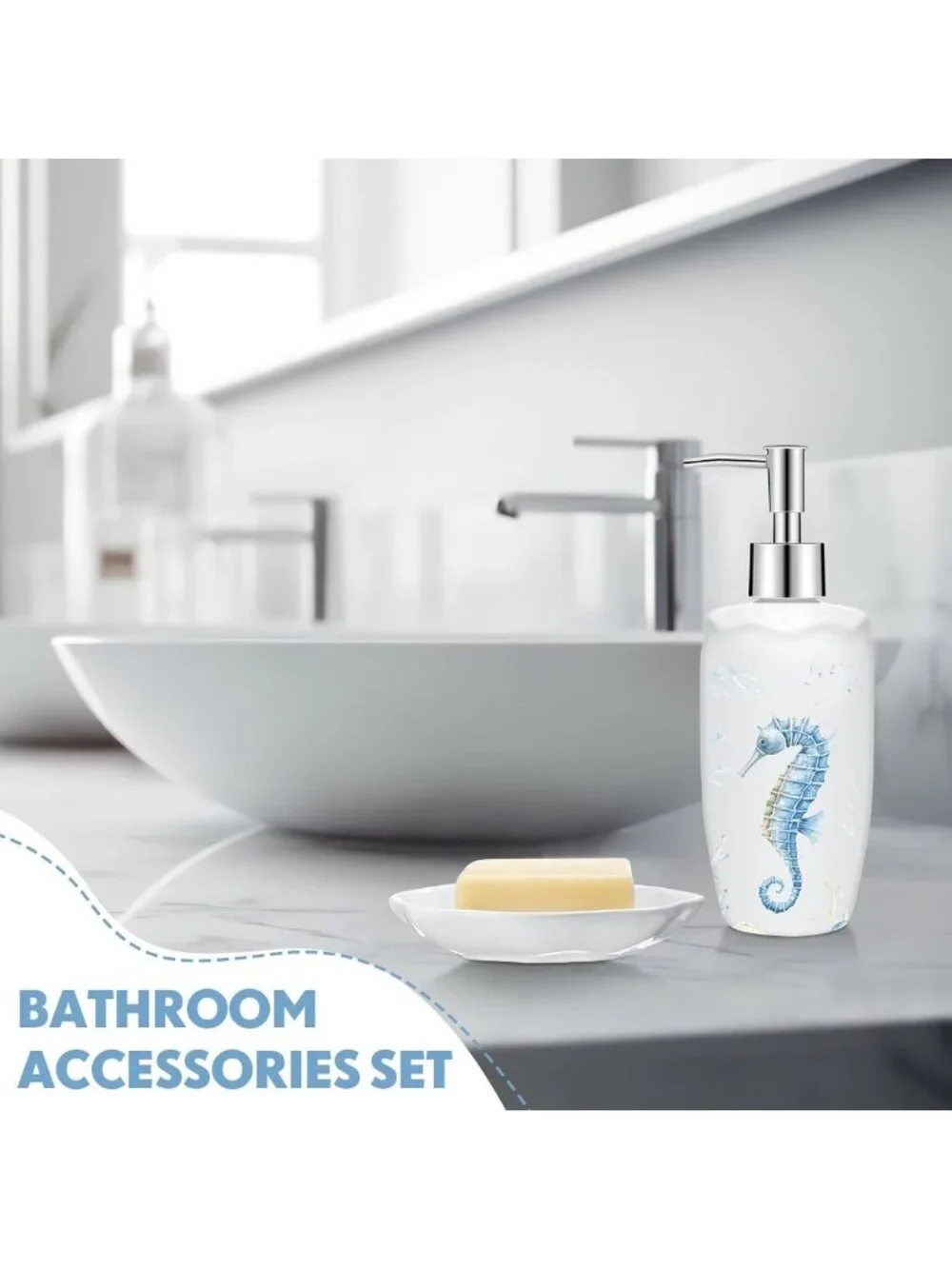 Ocean Animals Bathroom Set - 4 Pcs Beach Decor, Tumbler, Soap Dispenser & More